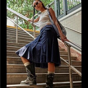 NWT Free People Taylor Striped Midi Skirt with Buckles Size 0